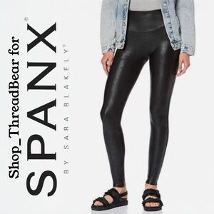 EUC [SPANX] Faux Leather Leggings | Black Contoured Compression Pants | Small